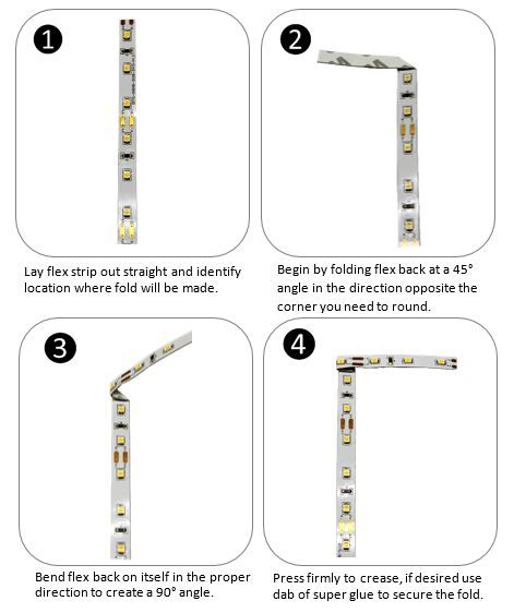 Inspired LED 101: Part 2- How to Bend LED Flex Strips | InspiredLED Blog Led Light Strip Design, Led Light Placement Ideas Bedroom, Govee Neon Led Strip Light Ideas, Led Lights Bedroom Design, How To Stick Led Lights On Wall, Led Placement Ideas, Creative Led Light Strip Ideas, Led Light Strip Ideas Living Rooms, Bedroom Strip Lights