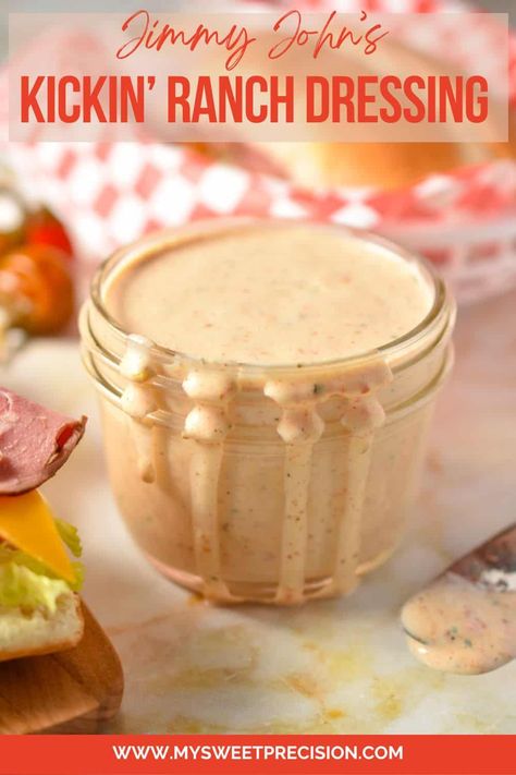 Jimmy John's Kickin Ranch - My Sweet Precision Copycat Jimmy John’s Kickin Ranch, Amigos Ranch Dressing Recipe, Kickin Ranch Recipe Jimmy Johns, Jimmy Johns Unwich Recipe, Jalapeño Ranch Dressing Recipe, Chilis Ranch Dressing Recipe, Jimmy Johns Kickin Ranch Recipe, Restaurant Ranch Recipe, Spicy Ranch Recipe