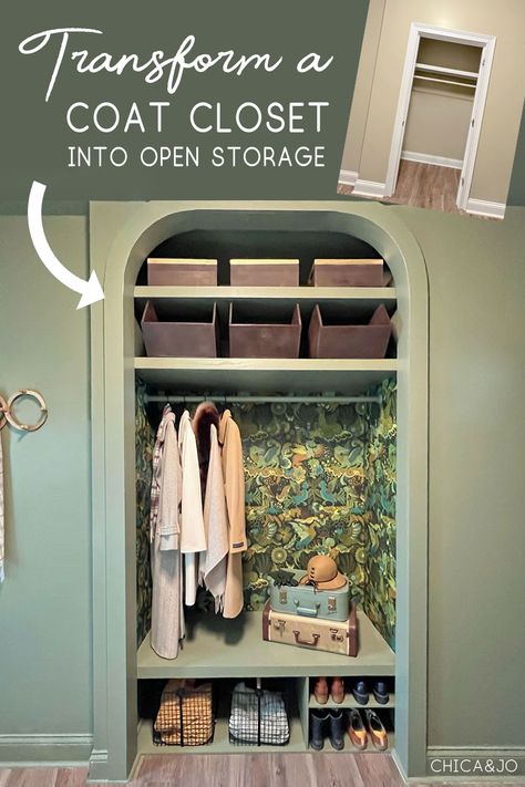 Hall Closet Makeover, Coat Closet Makeover, Coat Closet Ideas, Closet Conversion, Front Hall Closet, Closet Transformation, Mudroom Closet, Closet Redo, Front Closet