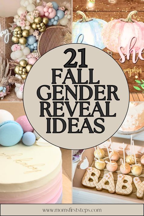 Our list of 21 fall gender reveal ideas will inspire you to plan the perfect event! With festive and creative gender reveal cake ideas, gender reveal decoration ideas, gender reveal games and activities, and lots more for your fall gender reveal theme, there is something here for everyone! Gender Reveal Ideas For The Family, Party Gender Reveal Ideas, Decoration For Gender Reveal Party, Diy Fall Gender Reveal Decorations, Boho Pumpkin Gender Reveal, Decoration Ideas For Gender Reveal Party, Gender Reveal At A Park, Fun Gender Reveal Themes, Best Gender Reveal