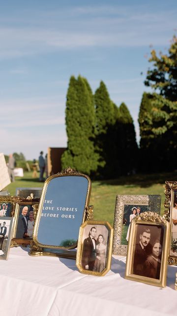 Marina | MK Creative on Instagram: "One of my favorite wedding day details 🤍🪞✨ Planning + Design: @wildheightsevents Cover photo: @rachel_joy_monet Content: @empirecontentcreation #vintagewedding #generationsoflove #weddinginspo #weddingdetails #weddingdecor #weddingdetail #weddingideas #weddingidea #weddinginspiration #lovestories #vintageframes #vintageweddings #vintageweddingdecor #uniqueweddingideas" Cool Things At Weddings, Wedding Interesting Ideas, Unique Wedding Ideas Aesthetic, Photo Wedding Decorations, Unique Classy Wedding Ideas, Simplistic Boho Wedding, Meaningful Wedding Details, Photo Frame Table Plan, Small Wedding Aesthetic Ideas