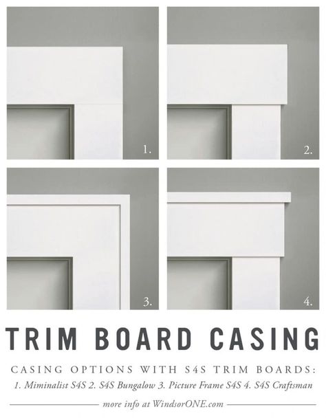 Simple, clean, bold.. scale up or down in a variety of sizes. S4SSE Trim Boards for casings. Works for minimalist and traditional styles. Pintu Interior, Farmhouse Trim, Interior Window Trim, Interior Door Trim, Baseboard Trim, Trim Ideas, Trim Board, House Trim, Door Casing