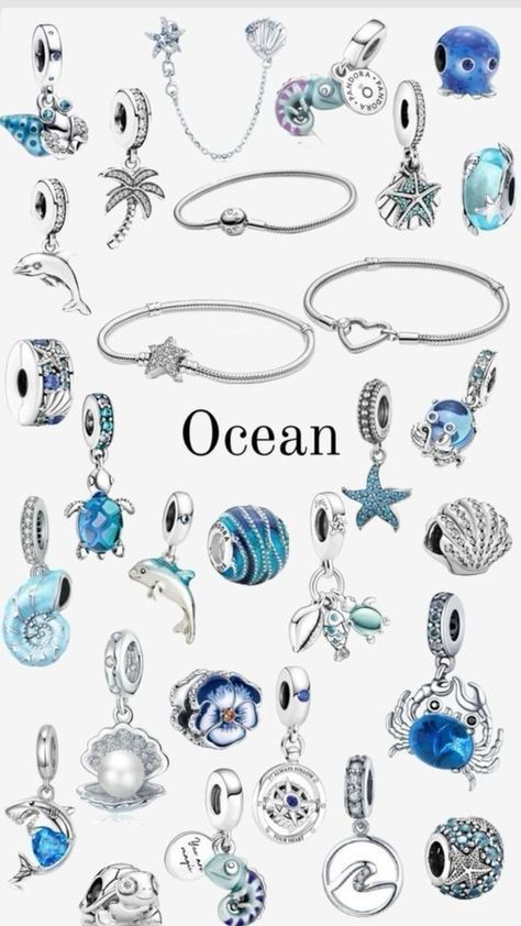 Beach Aesthetic Jewelry, Blue Pandora Bracelet, Pandora Summer, Spring Jewelry Trends, Pandora Bracelet Charms Ideas, Pandora Bracelet Designs, Pandora Blue, Pandora Jewelry Charms, Jewelry Pandora