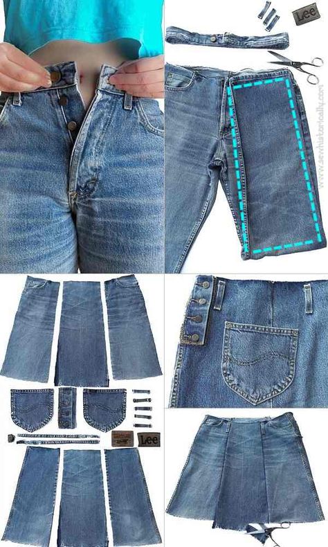 Upcycle Jeans Skirt, Refashion Jeans, Diy Denim Skirt, Jeans Refashion, Panel Skirt, Diy Skirt, Denim Ideas, Recycled Jeans, Paneled Skirt