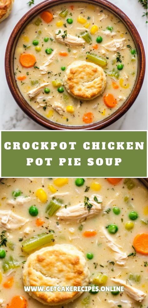 A comforting bowl of Crockpot Chicken Pot Pie Soup, made with tender chicken and vegetables, perfect for fall soups and easy crockpot dinners. Pot Pie Recipe Crockpot, Crockpot Chicken Pot Pie Soup, Best Crockpot Soup Recipes, Fall Crockpot Meals, Chicken Pot Pie Recipe Crockpot, Chicken Soup Recipes Crockpot, Chicken Pot Pie Soup Recipe, Autumn Cooking, Soup Fall