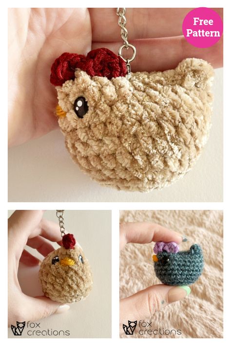 No Sew Mini Chicken Keyring Free Crochet Pattern Keyring Crochet, Chicken Keychain, Crochet Kindness, Crochet Project Free, Fingerless Gloves Crochet Pattern, Crochet Chicken, Quick Crochet Patterns, Crochet Keychain Pattern, Random Act