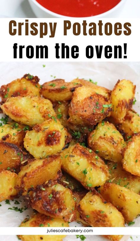 Crispy Oven Roasted Potatoes recipe Brown Potato Recipes, Oven Baked Potatoes Recipes, Oven Potato Recipes, Crispy Potatoes In Oven, Crispy Oven Roasted Potatoes, Quick Potato Recipes, Seasoned Roasted Potatoes, Oven Fried Potatoes, Oven Roasted Potatoes Easy