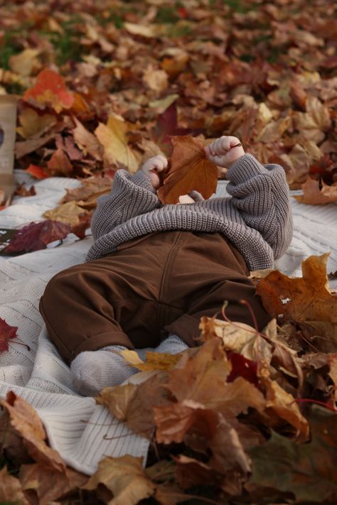 Fall Photo Shoot Ideas For Babies, Apple Picking Photoshoot Baby, Baby Forest Photoshoot, Fall With A Baby, November Baby Pictures Ideas, Baby Autumn Photoshoot, Cute Fall Baby Pictures, Fall Baby Aesthetic, Baby Autumn Photography