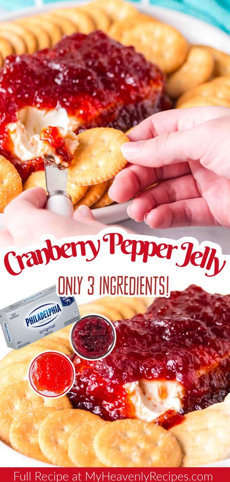 Cranberry Pepper Jelly Cranberry Pepper Jelly Cheese Dip, Cream Cheese Cranberry Dip Recipe, Christmas Snacks And Appetizers, Cream Cheese Topped With Jelly, Easy Christmas Eve Finger Foods, Cheese Ball With Pepper Jelly, Christmas Eve Dips Holidays, Hot Jelly Cream Cheese Dip, Easy Apps For Christmas Party