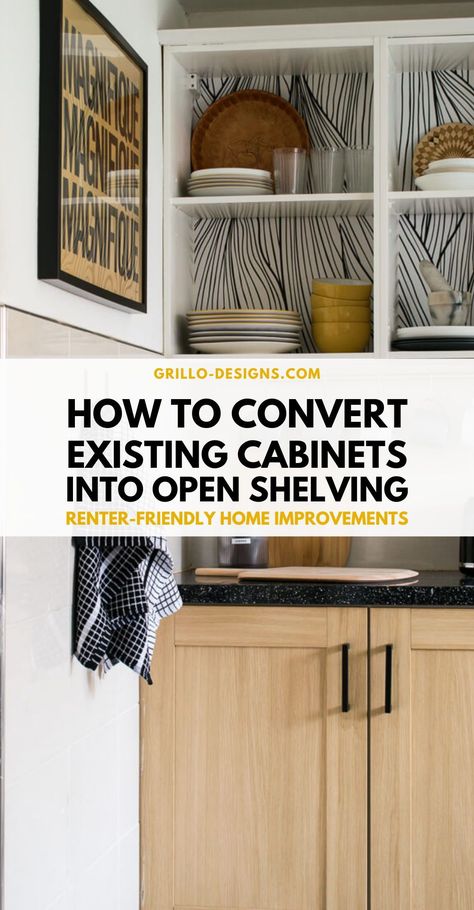 Converting Kitchen Cabinets To Open Shelving, Opened Kitchen Cabinets, Open Kitchen Cupboards Upper Cabinets, Remove Doors From Kitchen Cabinets, Cabinet To Open Shelving, Open Concept Kitchen Cupboards, Diy Remove Kitchen Cabinets, Convert Cabinets To Open Shelving, Turn Kitchen Cabinets Into Open Shelving