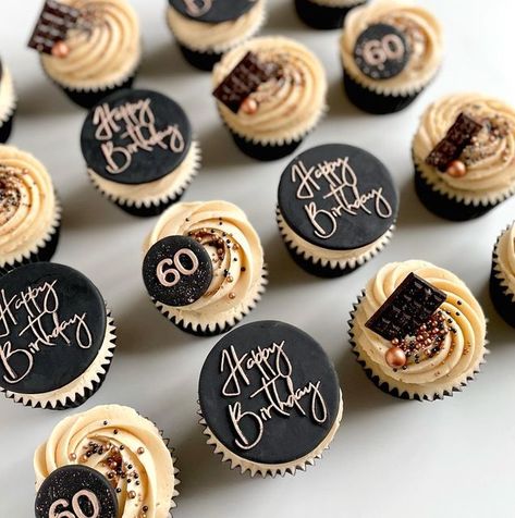 60th Bday Cupcake Ideas, Cupcake For 50th Birthday, Cupcakes For 50th Birthday Men, 60 Birthday Cupcake Ideas, Men’s Birthday Cupcake Ideas, Cupcakes With Chocolate Decorations, Men’s 60th Birthday, 70 Birthday Cupcake Ideas, Cupcake 40th Birthday