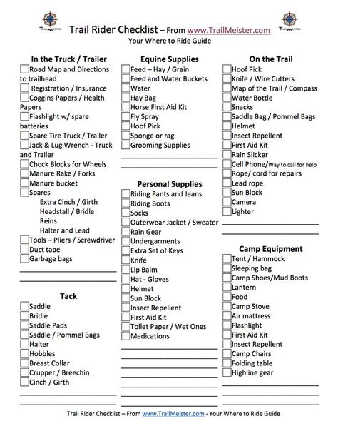 Packing for a trail ride or a horse camping trip? This Check List may help! TrailRideChecklist  I used to think that packing for a ride or a horse camping trip… Horse Camping, Camping Bedarf, Trail Ride, Horse Camp, Horse Trail, Horse Tips, Horse Trailers, Horse Health, Camping Checklist