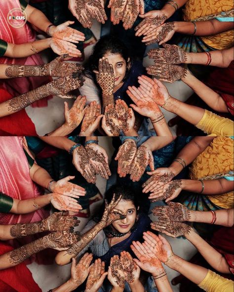 Mehendi Function Photography, Mehandi Group Poses, Mehendi Group Poses, Wedding Mehendi Photography, Mendhi Ceremony Photography, Mehendi Pics With Friends, Mehndi Function Photoshoot, Mehendi Group Photos, Mehndi Group Photos