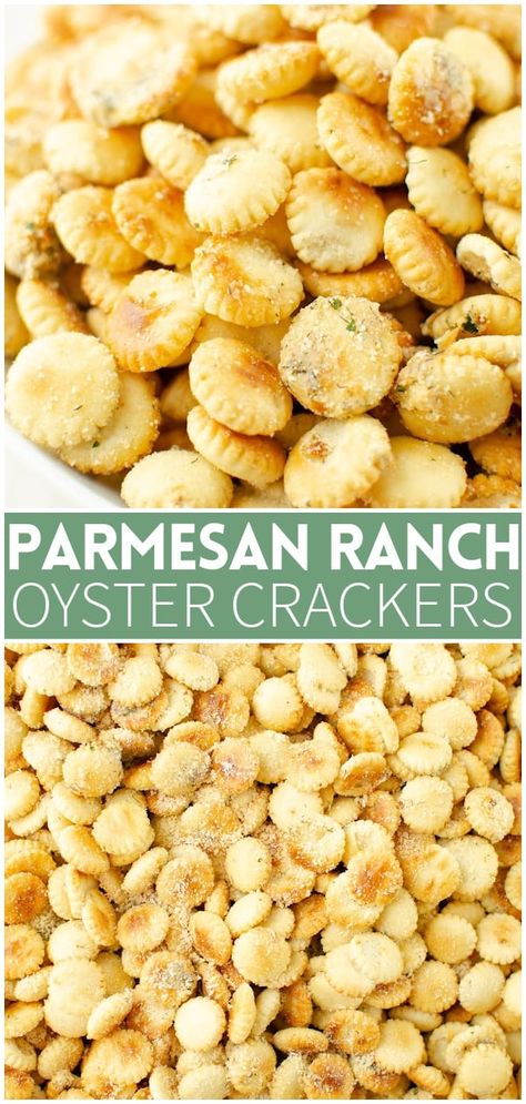 Incredible Appetizers, Oyster Cracker Snack, Oyster Crackers Recipe, Seasoned Oyster Crackers, Ranch Oyster Crackers, Ranch Crackers, Parmesan Ranch, Daycare Meals, Seasoned Crackers