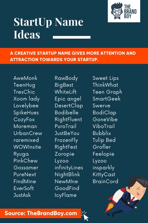 2100+ Catchy Startup Name Ideas | TheBrandboy.Com Creative Business Names List, Good Company Names, Cute Business Names, Boutique Names Ideas, Names For Companies, Unique Company Names, Catchy Business Name Ideas, New Business Names, Store Names Ideas