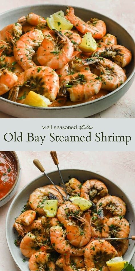 Steam Shrimp Recipe Old Bay, Shelled Shrimp Recipes, Large Raw Shrimp Recipes, Whole Shrimp Recipes, Steam Shrimp, Steamed Shrimp Old Bay, Fresh Shrimp Recipes, Steamed Shrimp Recipe, Old Bay Shrimp