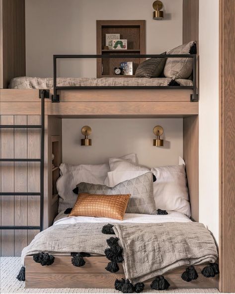 Modern Farmhouse Bunk Beds, Built In Bunk Beds Queen Bottom Twin Top, Restoration Hardware Bunk Beds, Mountain Master Bed, Loft Bunk Room Ideas, Low Ceiling Bunk Room, Barndominium Bunk Room, Boys Bunk Room Ideas, Built In Queen Bunk Beds