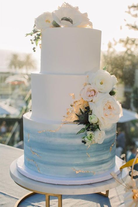 Pink Blue Wedding Decoration, Blue Wedding Cakes Simple, Light Blue And Gold Wedding Cake, Sage Green Navy Blue Blush Pink Wedding Cake, Blue Wedding On The Beach, Wedding Cake Designs Dusty Blue, Pink Blue Wedding Cake, Pastel Blue Wedding Cake, Beach Wedding Cakes Ideas