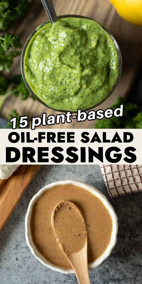 Oil-free salad dressings and sauces are an easy and healthy way to transform any meal from meh to WOW. Ready in minutes with flavors ranging from garlicky and herbaceous to spicy, earthy, and fresh. These homemade salad dressings are so much more delicious than store-bought, healthier, and endlessly versatile. 3 2 1 Salad Dressing, Oil Free Vinaigrette Dressing Recipe, Oil Free Salt Free Salad Dressing, Vegan Grain Salad Recipes, Healthy Salad Dressing No Oil, Raw Food Salad Dressings, Raw Vegan Salad Dressing Recipes, Vegan Salad Sauce, Vegetarian Salad Dressing