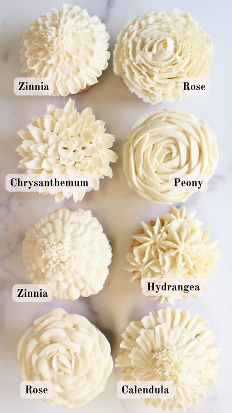 Buttercream Flower Cupcakes - Alissa's Bakeshop Buttercream Fall Flowers, Fall Flower Cupcakes, Buttercream Recipes, Buttercream Flowers Cupcakes, Piping Buttercream, Cupcake Flowers, Flower Piping, Cake Decorating Flowers, Frosting Flowers