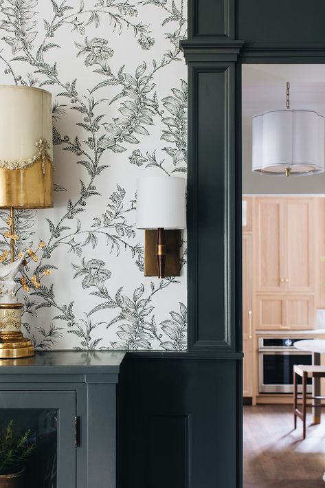 The Madison — Jean Stoffer Design Wallpaper Nook, Colonial Wallpaper, Entryway Closet Makeover, Jean Stoffer Design, Colonial Revival House, Jean Stoffer, Accent Ceiling, Dining Room Wainscoting, English Garden Design