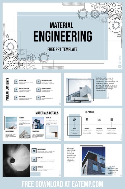 Material Engineering PPT Template - Free PowerPoint Templates, Google Slides, Figma Deck And Resume Physics Ppt Template, Engineering Powerpoint Template, Google Slides Aesthetic, Powerpoint Design Ideas, Resume Powerpoint, Cute Powerpoint, Professional Ppt Templates, Cute Powerpoint Templates, Summer Game