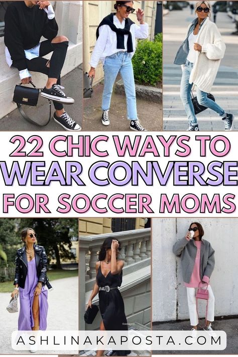 22 CASUAL CONVERSE SNEAKER LOOKS FOR CHIC SOCCER MOMS — ASHLINA KAPOSTA Play Converse Outfit Women, Womens Outfits With Converse, Mom Converse Outfit, Converse High Top Outfits Women, Women Converse Outfit, Soccer Outfits For Women Fashion, Play Converse Outfit, Converse Lift Outfit, Converse Outfits Women