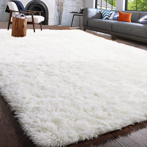 XL Comfy Fluffy Soft Anti-Slip Rug Floor Mat (White,200 x400) Amazon Dorm Decor, Playroom Apartment, Dorm Room Rugs, Area Rugs For Bedroom, Shaggy Carpet, White Shag Rug, Dorm Rugs, Bedroom Redesign, Kid Room Carpet