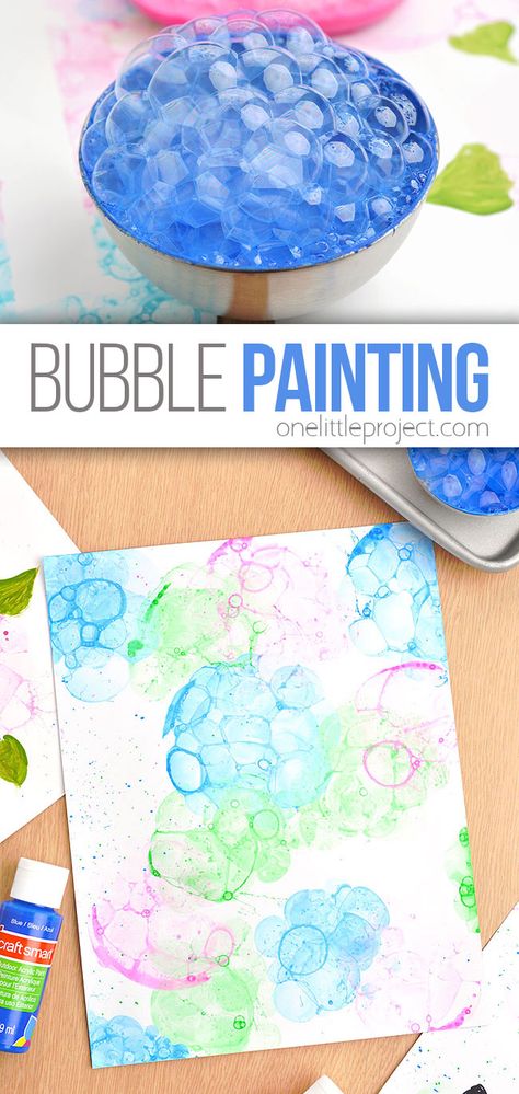 Bubble Crafts For Preschoolers, Preschool Class Art Project, Painting With Bubbles Preschool, Preschool Bubble Craft, Bubble Pictures Art, Messy Outdoor Art For Kids, Summer School Crafts Art Projects, Craft Day For Kids, Bubble Painting Preschool