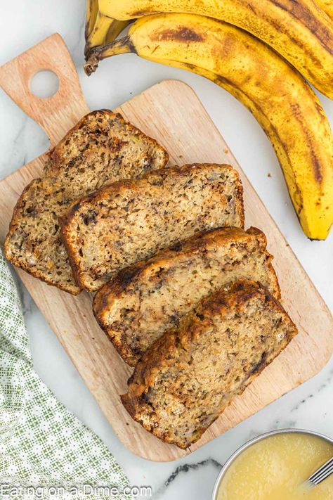 Best Banana Bread with Applesauce Banana Applesauce Bread Recipe, Cinnamon Banana Bread Recipe Easy, Banana Bread Apple Sauce Recipe, Banana Bread Using Applesauce, Banana Bread With Applesauce Recipe, Banana Bread Recipe Applesauce, Apple Sauce Banana Bread, Banana Bread With Apple Sauce, Banana Bread Applesauce