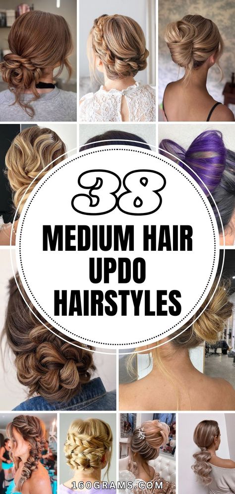 Save this pin for a collection of modern and chic medium hair updos you'll absolutely love! Perfect for any occasion, these updos will take your hairstyle game to the next level. #MediumHairUpdos #HairInspo #FashionBlog Partial Updo For Medium Length Hair, Updo With No Part, Loose Updo Medium Length Hair, Updo For Long Hair Bridesmaid, Thick Bridesmaid Hair, Homecoming Hairdos For Medium Hair, Updo Hairstyles For Parties, Updos For Long Hair Wedding Bridesmaid, Bridesmaid Updo For Shoulder Length Hair