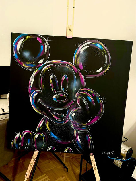 Halloween Summer, Disney Pop Art, Disney Paintings, Bubble Painting, Steamboat Willie, Bubble Art, Tableau Art, Small Canvas Art, Pinturas Disney