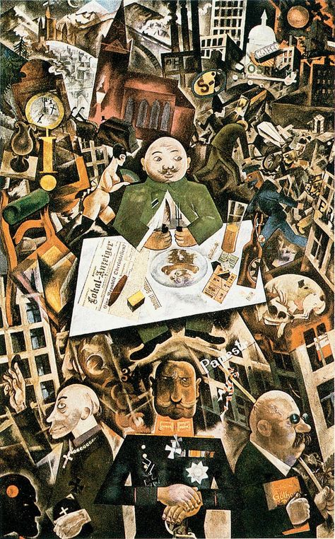 Georg Grosz was born in Berlin in 1893; one of the most influential artists of the Weimarer Republik, he captured the idiocy & corruption of Germany's ruling class in "Sonnenfinsternis" (Eclipse of the Sun) (1926) Ludwig Meidner, George Grosz, Degenerate Art, German Fairy Tales, Max Beckmann, Francis Picabia, German Expressionism, Max Ernst, Art Ancien