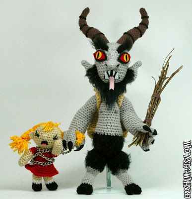 Crochet Krampus set by Croshame Crochet Krampus, Weird Crochet, Creepy Crochet, Weird Christmas, Kawaii Amigurumi, Creepy Christmas, Halloween Crochet Patterns, Crochet Goodies, German Christmas