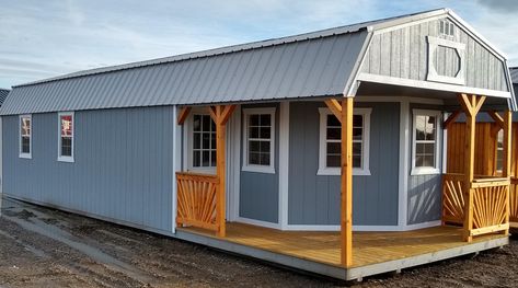 The most popular sheds on the lot. What can you not do with these beautiful sheds on your property? 12' to 14' wide and up to 40' long we can offer free 30-mile delivery from our Central California Manufacturing Center in Merced.   #playhouse #oldhickory #tinyhome #tinyhouse #office #storage #utility #modesto #sierra #shed #barn #porch Hickory Sheds Tiny House, Old Hickory Sheds Tiny House, Livable Sheds Floor Plans, Livable Sheds Interior, Barn Shed Tiny House, Large Shed House, 12x40 Shed House Interior, 16x40 Shed House Interior, Beautiful Sheds