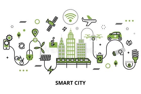 Concept of smart city, technologies of future. Modern flat line design, concept #Sponsored , #AFFILIATE, #paid, #city, #Concept, #future, #technologies Cyberpunk Art Futuristic Architecture, City Animation, Google Office, City Sketch, Sustainable Transport, Info Graphics, Sustainable City, City Logo, City Drawing