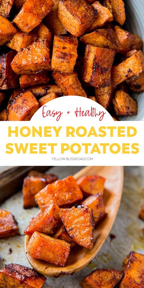 Honey Roasted Sweet Potatoes, Sweet Potato Oven, Sweet Potato Side Dish, Sweet Potato Recipes Roasted, Oven Roasted Sweet Potatoes, Sweet Potato Sides, Cinnamon Honey, Healthy Honey, Honey Sauce