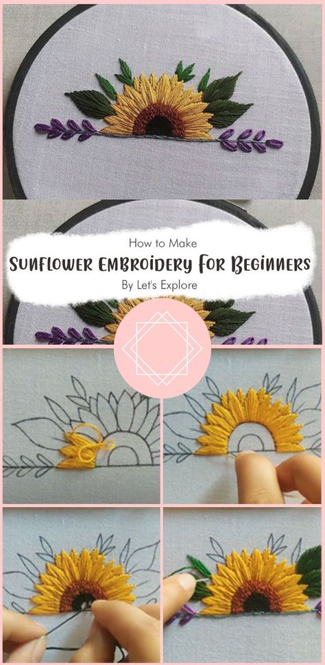 Embroidered Sunflowers Patterns, Sun Flower Embroidery Easy, Embroidery Patterns Free Templates Stitching, Macrame Sunflower Tutorial, Hand Embroidery Projects Free Pattern, Embroider Sunflowers, Flower Embroidery Pattern Free Templates, Embroidery Sunflower Pattern, Sunflower Embroidery Tutorial