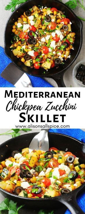 Gluten Free Vegetarian Dinner, Vegetarian One Pot, Vegetarian Skillet, Zucchini Skillet, Chickpea Recipe, Zucchini Ravioli, Salad Spinach, Mediterranean Chickpea, Easy Mediterranean Diet Recipes