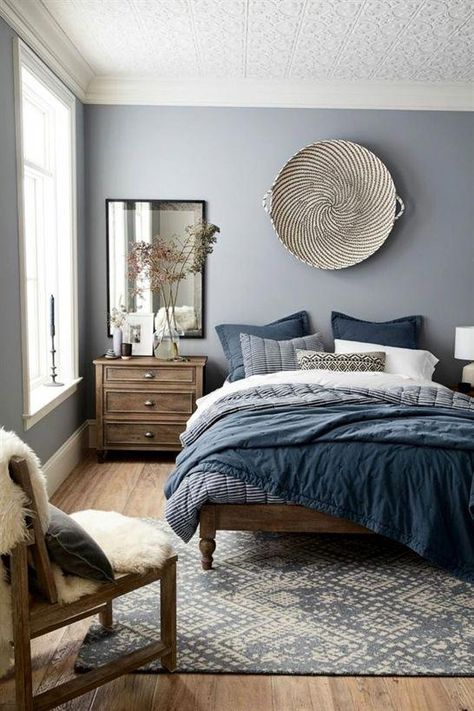 Bedroom is the place where we can be our own selves without any inhibitions any more. Decorate it well with bedroom furniture ideas. #bedroom colour ideas #bedroomdesign #bedroomFurniture Color Bedding, Bedroom Color Schemes, Gray Bedroom, Trendy Bedroom, Bedroom Paint, Bedroom Designs, Blue Bedroom, Master Bedrooms Decor, Blue Walls