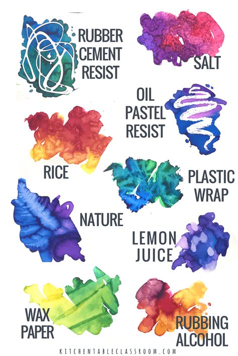 These nine new watercolor techniques for kids will bring new life to painting in watercolor for kids. Learn to paint watercolors in a whole new way! Watercolor Wall Decor Diy, Watercolor Salt Painting For Kids, Vision Board Kids Ideas, Advanced Watercolor Techniques, Oil Pastel And Watercolor Art, Crayon Resist Watercolor, Salt Watercolor, Kids Watercolor, Watercolor Lessons