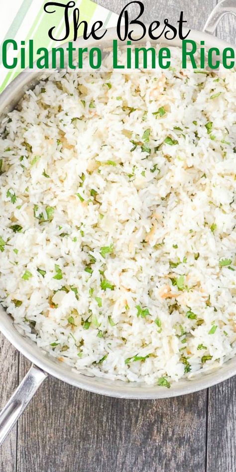 Lime Rice Cilantro, Rice Cilantro Lime, Cilantro Lime Rice Recipe, Taco Side Dishes, Lime Rice Recipes, Mexican Night, Cilantro Rice, Mexican Side Dishes, Rice Side