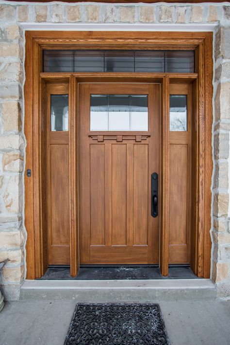 Craftsman Style Door with Obscure Glass, Sidelights and Fixed Glazed Transom in White Oak Transom Above Front Door, Front Doors With Transom And Sidelights, Front Door With Sidelights And Transom, Wood Front Doors With Glass Panels, Craftsman Style Front Door, Craftsman Style Front Doors, Craftsman Exterior Door, Stained Front Door, Craftsman Front Door