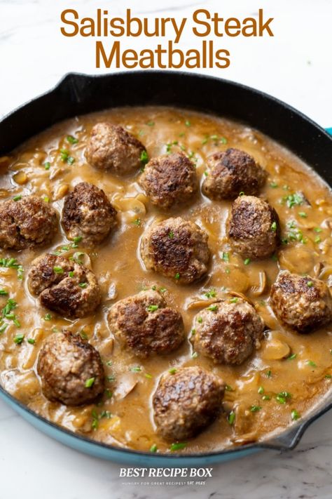 Meatballs And Potatoes, Meatballs With Mushroom Gravy, Easy Salisbury Steak, Steak Burger, Salisbury Steak Meatballs, Slow Cooker Salisbury Steak, Meatballs And Gravy, Salisbury Steak Recipes, Meatball Recipes Easy