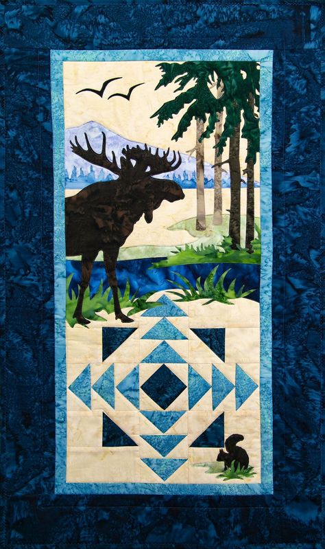 Moose Creek Wilderness Ridge Kit - 639912000480 Moose Quilt, Wildlife Quilts, Creek Art, Row Quilt, Landscape Quilt, Landscape Quilts, Animal Quilts, Row By Row, Personalized Quilt