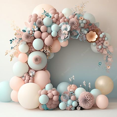 Pastel Balloon Decorations, Pastel Balloons Decoration, Baloon Decoration Idea, Pastel Party Theme, Pastel Birthday Decorations, Birthday Party Balloon Arch, Balloon Decoration Birthday, Pastel Decorations, Party Balloon Arch