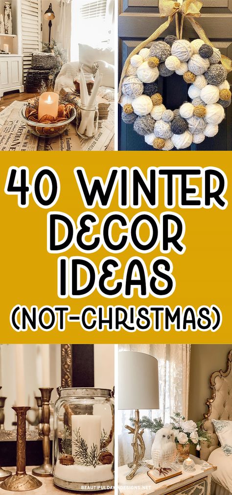 Transform your home into a winter wonderland with these 40 non-Christmas decoration ideas! From cozy winter home decor to DIY crafts, discover stylish and festive ways to create a seasonal ambiance. Explore winter-themed accents, festive displays, and unique touches that will make your space feel warm and inviting. Winter Themed Home Decor, Indoor Winter Decorating Ideas, Non Christmas Winter Decor Home, Classy Winter Decor, Winter Tv Stand Decor, Dark Winter Decor, Winter Themed Decor, Diy Winter Wonderland Decorations Home, Alternative Christmas Decor