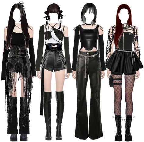 Kpop Outfit Women, Exo Concert Outfit Ideas, Kpop Boots Outfit, Best Kpop Outfits, Recording Studio Outfits, All Black Kpop Outfit, Kpop Stage Outfits Ideas Black, Duo Concert Outfits, K Pop Concert Outfit Ideas Ateez