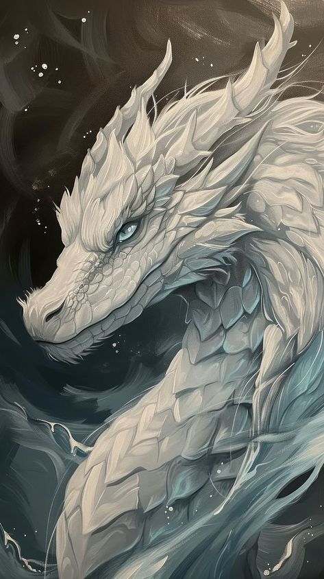 White dragon art creativity monochrome. | premium image by rawpixel.com Albino Dragon Art, Cool Dragon Wallpaper Aesthetic, Dragon With Fur, White Dragon Drawing, Iphone Wallpaper Dragon, White Dragon Aesthetic, Ice Dragon Art, Angelic Dragon, White Dragon Art