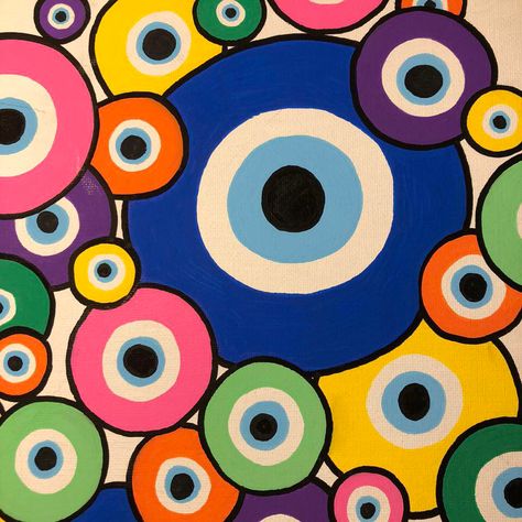 Evil Eyes Paintings, Evil Eye Canvas Painting Ideas, Evil Eye Widget, Painting Ideas Evil Eye, Evil Eye Painting Ideas, Evil Eye Painting Canvases, Trippy Eye Painting, Trippy Asethic Wallpaper, Evil Eye Colors